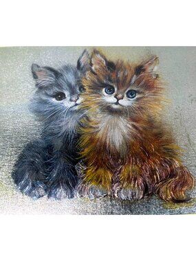 Vintage Metalic Kitten Artwork by DUFEX with vintage Frame And Gold-Tone Border